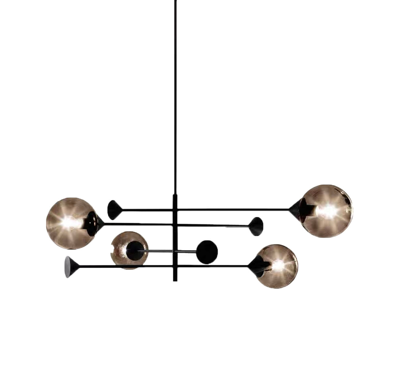 Pendant Lamp Black with 4 Arms with Amber Globes L47in 120v/60Hz