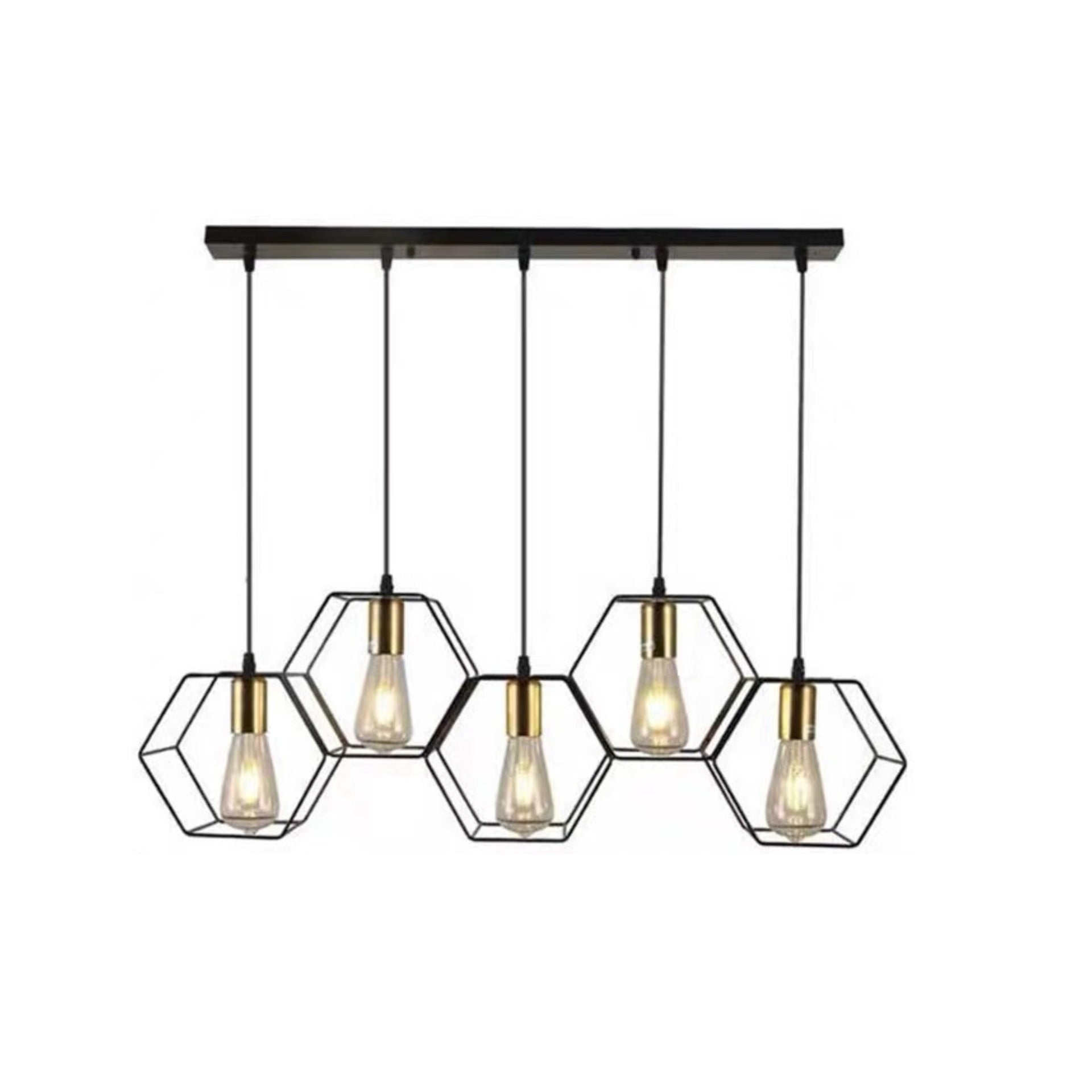 Pendant Lamp Black with Metal Structure and 5 Cooper Sockets E26x5 L30.91 in x H7.87in 120v/60Hz