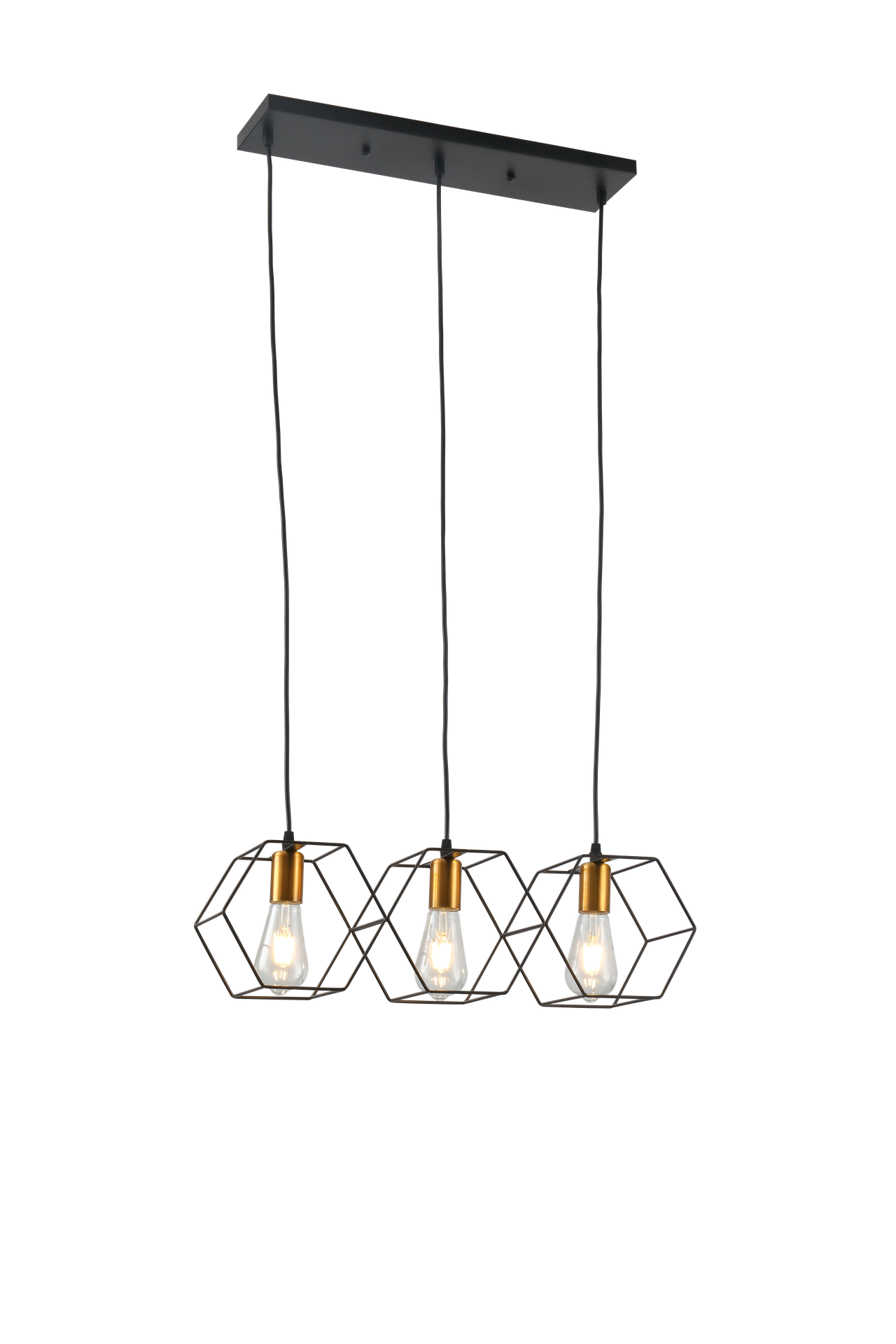 Pendant Lamp Black with Metal Structure and 3 Cooper Sockets 3xE27 120v/60Hz