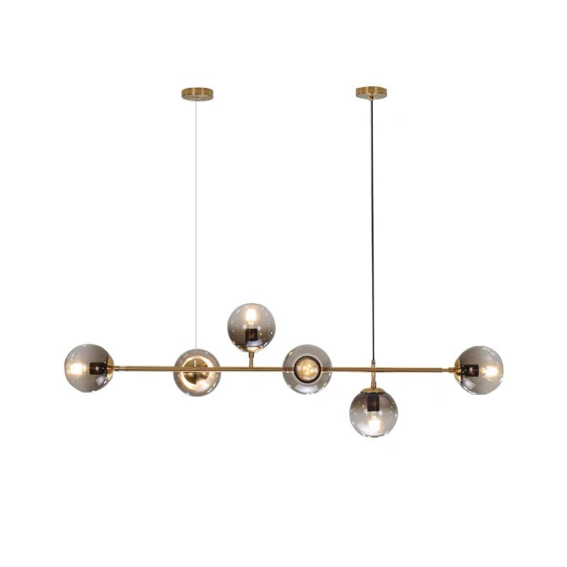 Pendant Lamp Rectangular Gold with Grey Globes E27x6 L47in 120v/60Hz