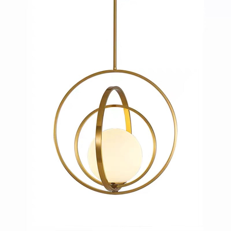 Golden Pendant with 3 Hoops 14in - 12in - 7in with Globe Frost G9x1 120v/60Hz