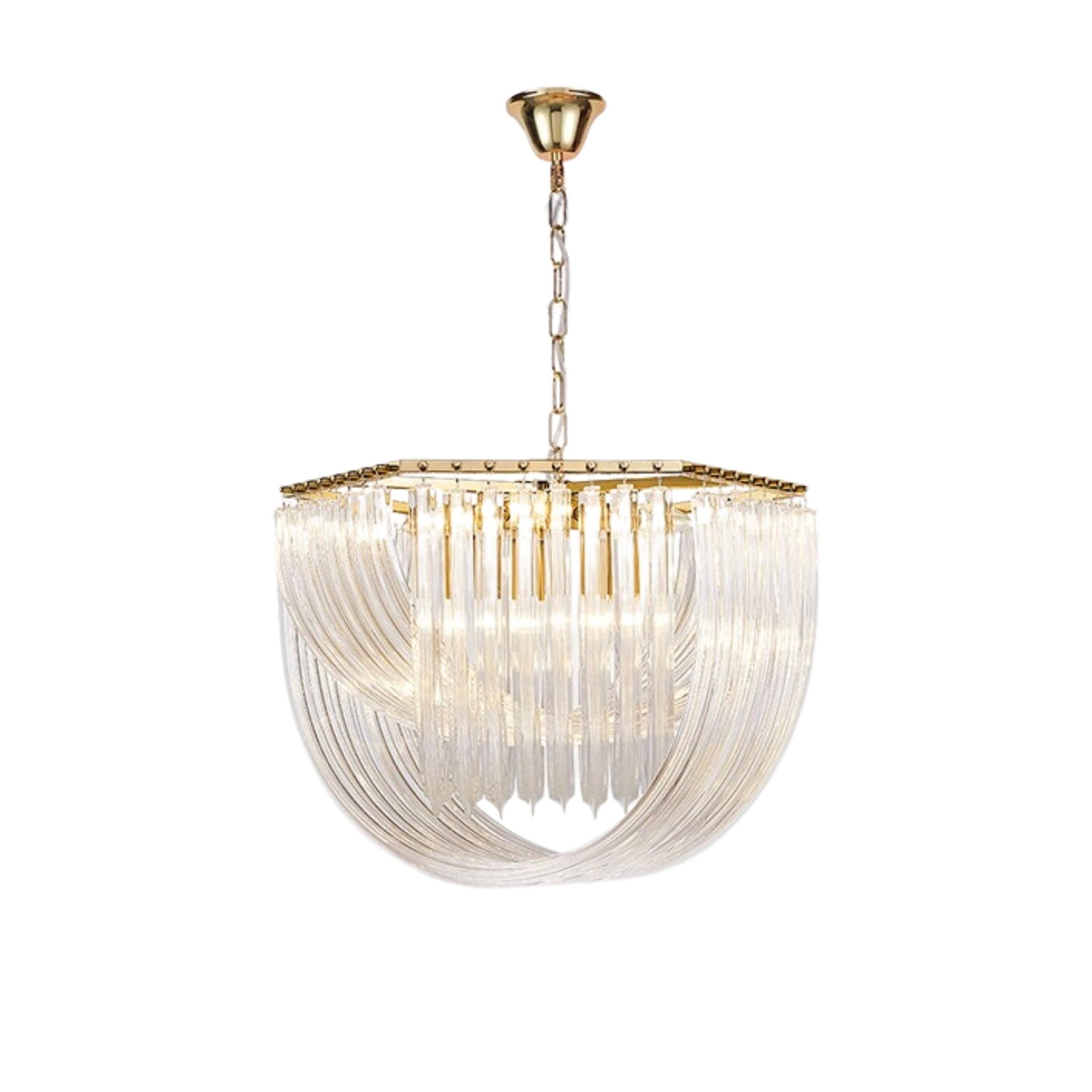 Pendant Lamp Gold with Clear Curved Crystals ⵁD31in E14x9 120v/60hz