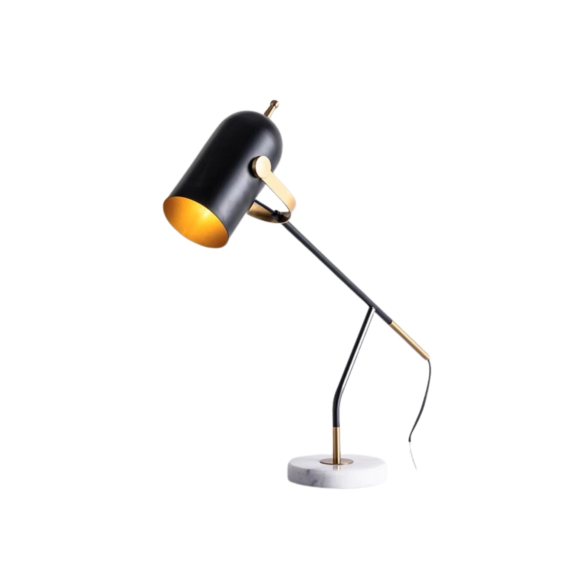 Table Lamp White Stone Base with Black Shade and Gold Accents H29in E26x1 120v/60Hz