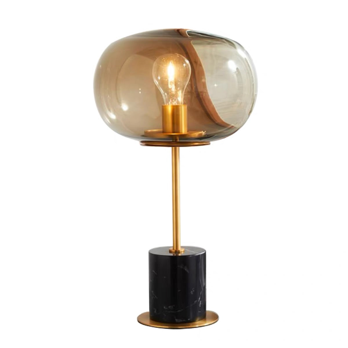 Table Lamp Black Stone with Amber Crystal Globe and Gold Accents H20in E26x1 120v/60Hz