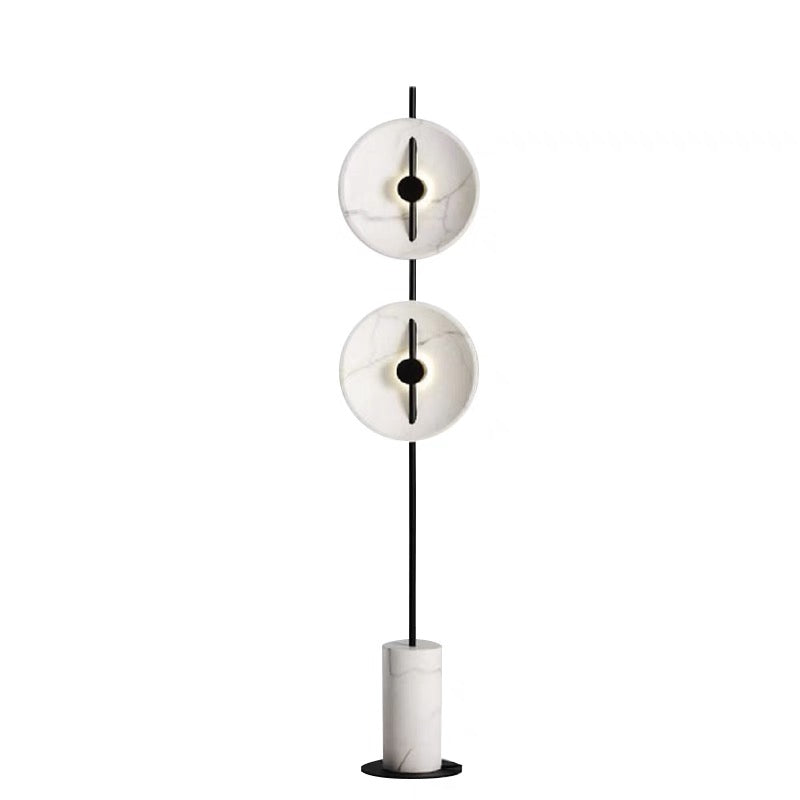 Floor Lamp Black Iron with 2 White Stone Plates and White Stone Base H65in LED 5W 3000K 120v/60Hz 1/2
