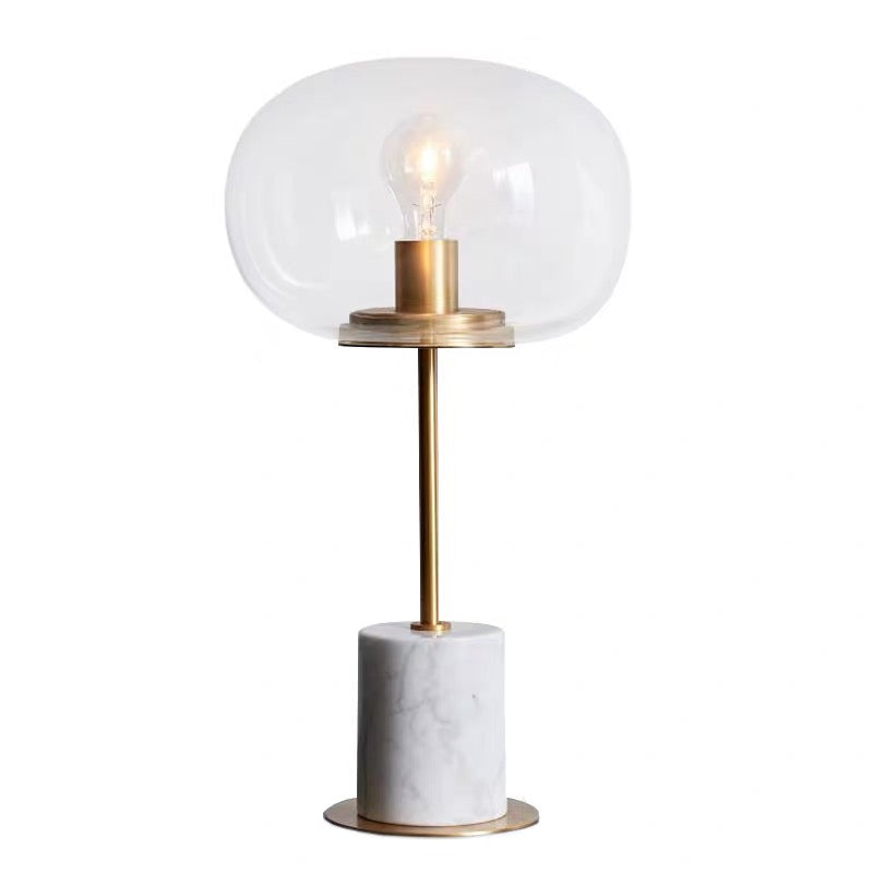 Table Lamp White Stone Base with Clear Crystal Globe and Gold Accents H20in E26x1 120v/60Hz