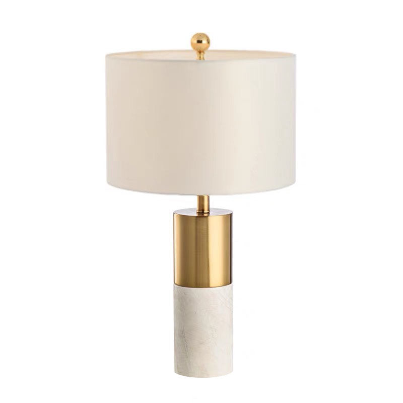Table Lamp White Stone with White Shade and Gold Accents H24.5in E26x1 120v/60Hz