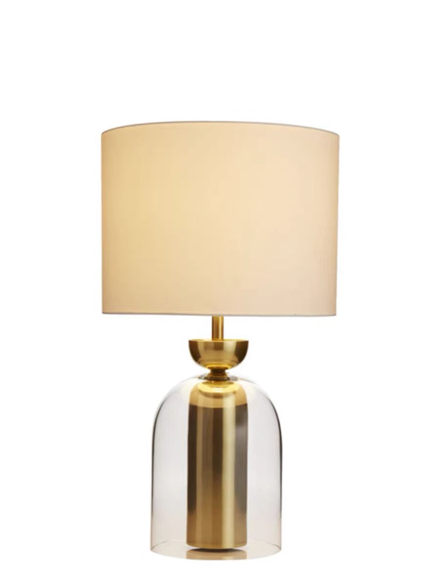 Table Lamp Clear Crystal and Gold Iron Base with White Shade E26x1 120v/60Hz