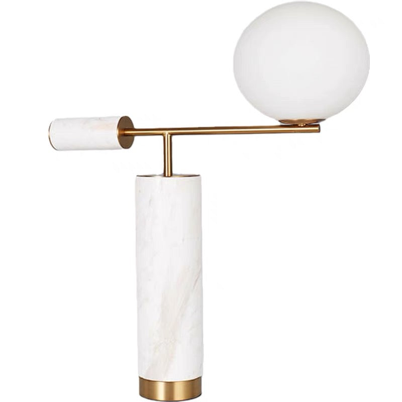Table Lamp White Stone with Frosted Globe and Gold Accents H25in G9x1 120v/60Hz