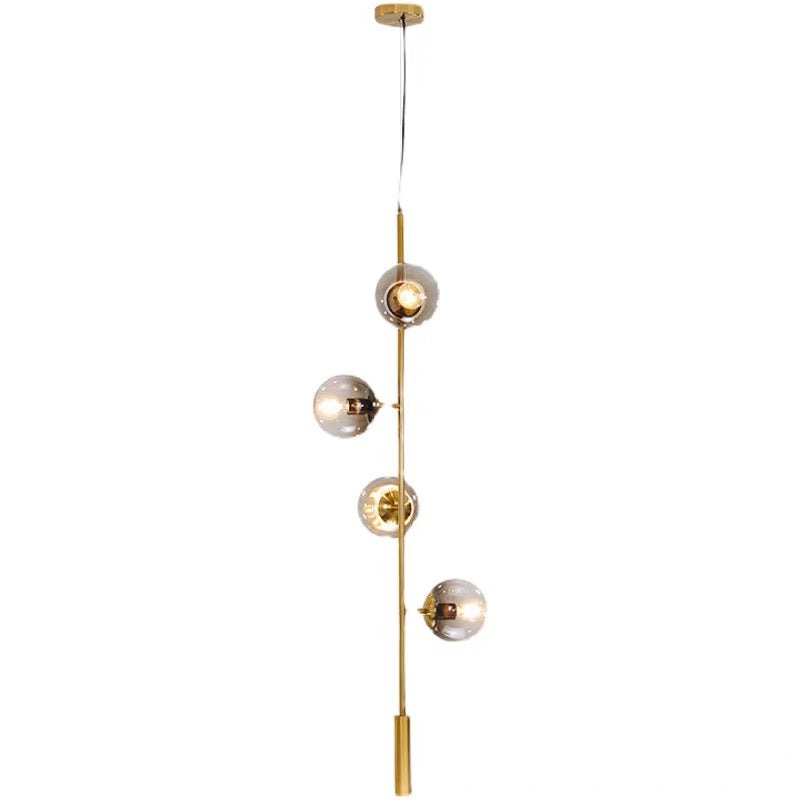 Pendant Lamp Vertical Gold with Grey Globes E27x4 L51in 120v/60Hz