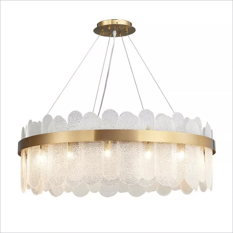 Pendant Lamp Crystal Clear Golden Ring in the Center D31in LED 3000K 68W 120v/60Hz